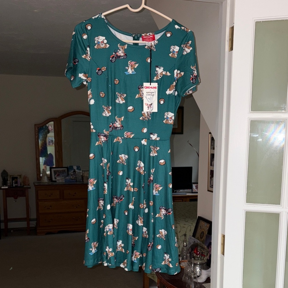 Unique Vintage Green Gremlins themed Dress